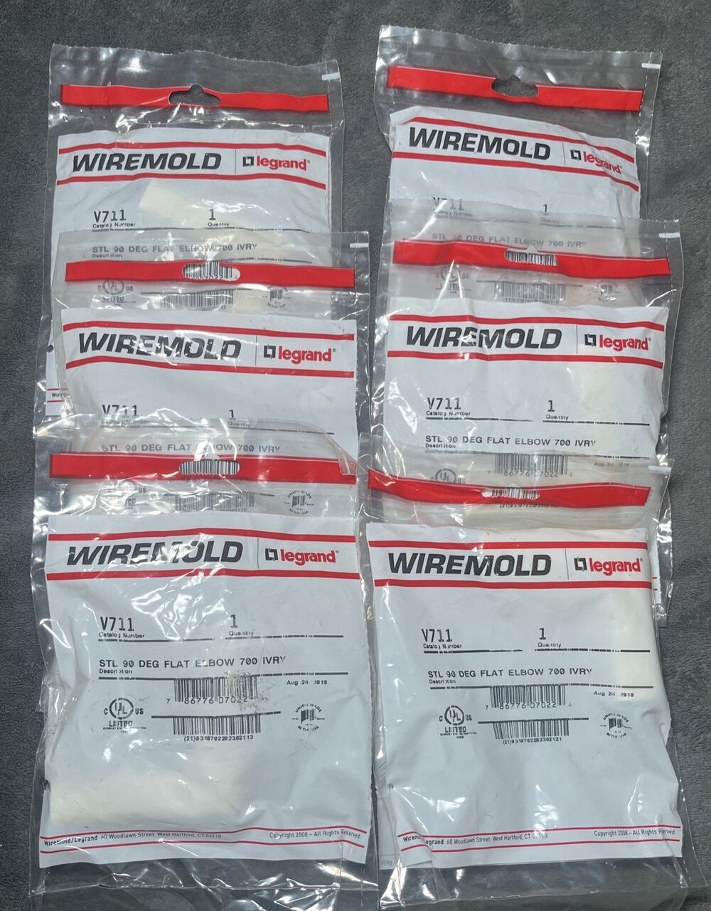 Lot Of 6 Wiremold x Legrand V711 Steel 90 Degree 700 Series Flat Elbow Ivory